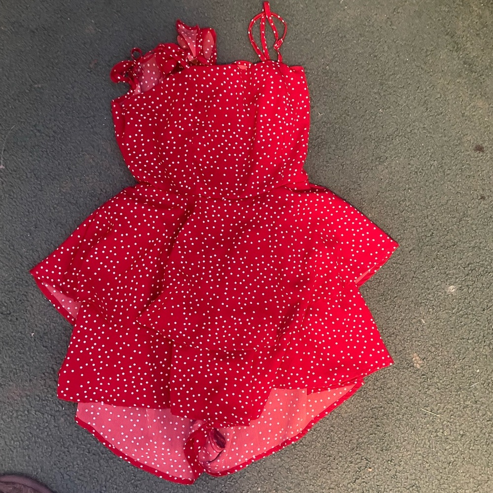 red with white poco dot dress shein small